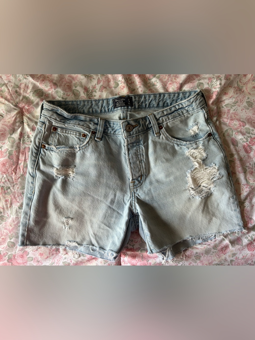 Abercrombie & Fitch Light Blue Distressed Denim Shorts Ames Low Rise